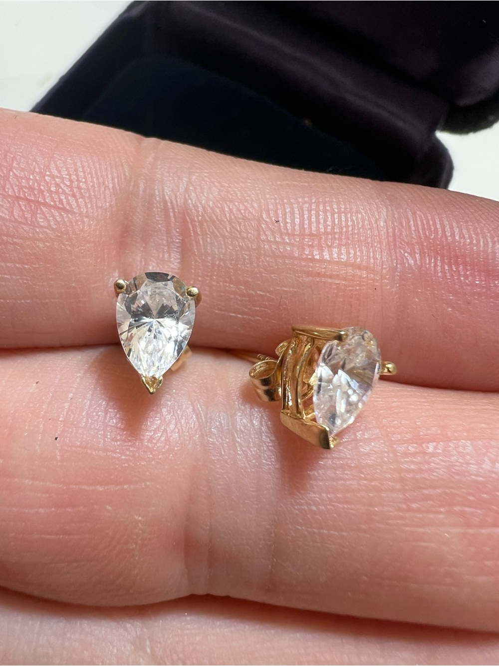 14K Gold Pear-Cut Clear Stone Stud Earrings